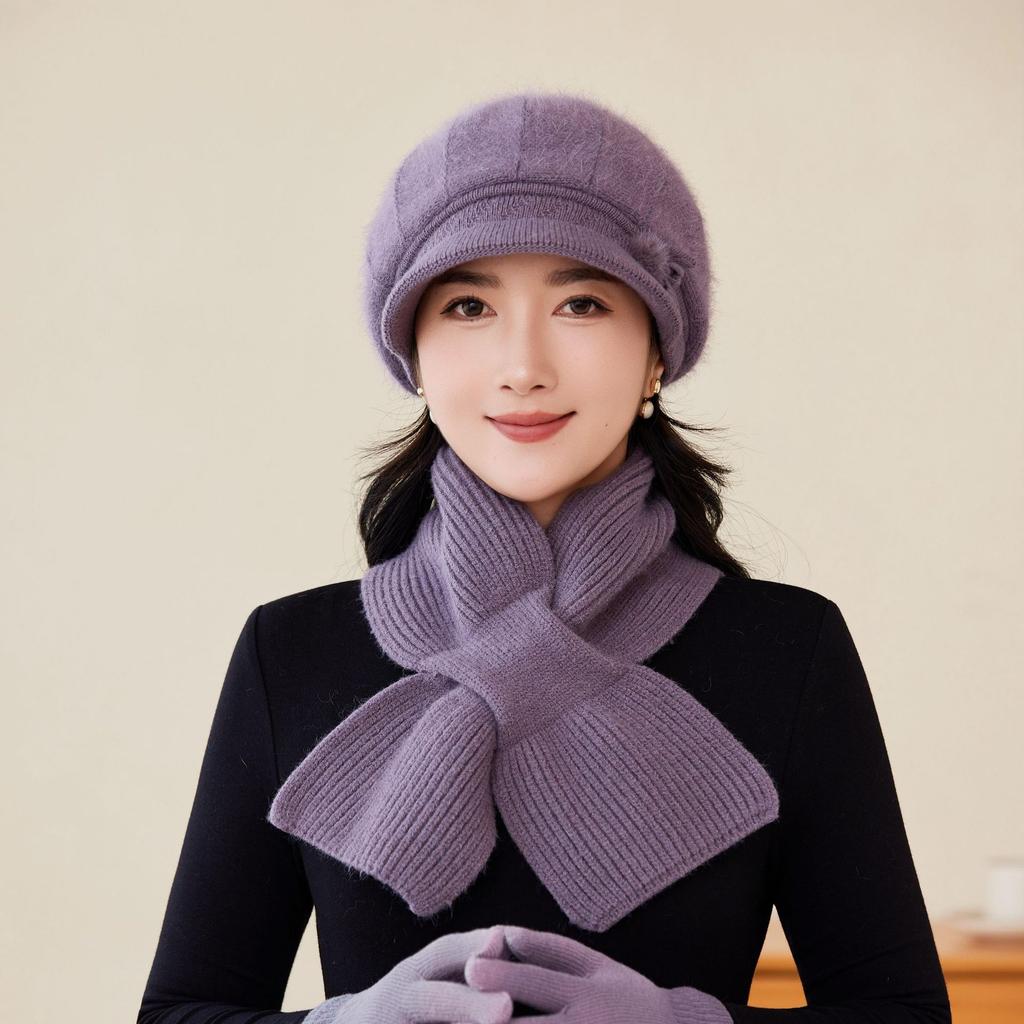 Woolen Hats for Middle aged and Elderly People In Autumn and Winter Rabbit Fur Hats Fashionable Mom Hats Ladies' Velvet Thickened Knitted Hats