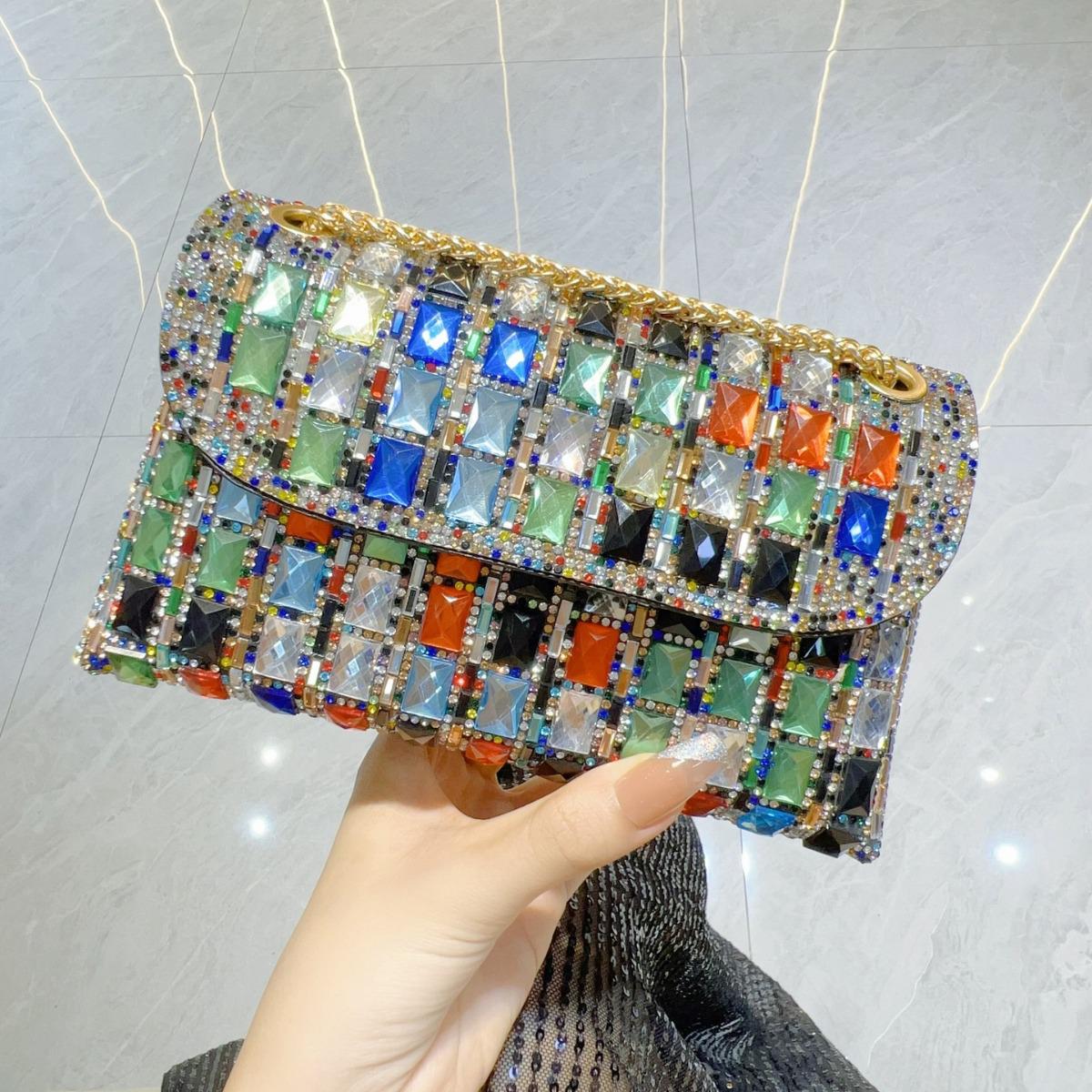 

Elegant Rhinestone Clutch: Crossbody, Shoulder, and Handbag разноцветный