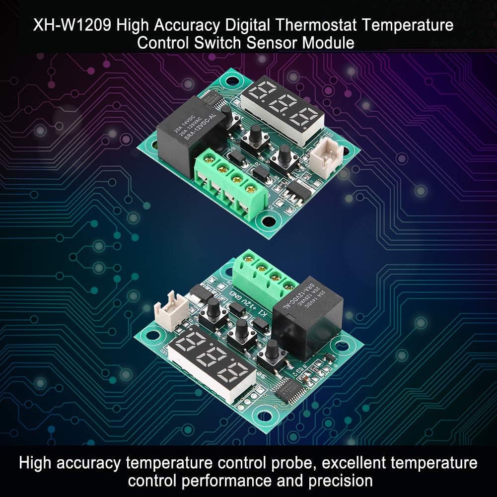 AITRIP 3 STÜCK W1209 12V DC Digitales Temperaturreglerboard mit 10A Einkanalrelais und Wasserdichtem Mikro-Digitalthermostat -50-110°C