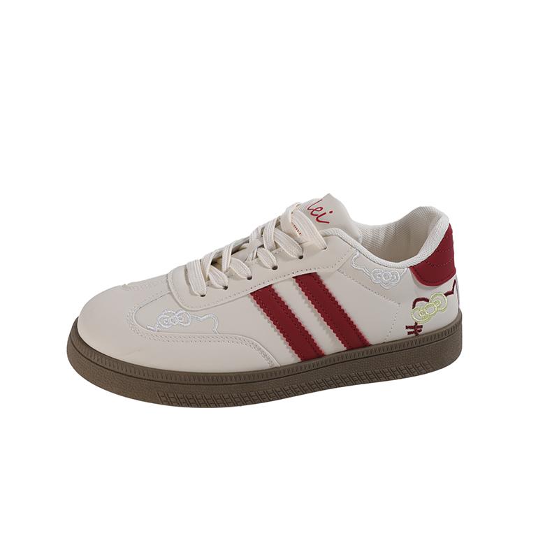 Women's Korean Style Chic White Sneakers Casual Everyday Trendy Slip-On  All-season Cute Cat Embroidery Training Shoes