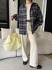 Sinan Fashion Blogger Style Retro Color Block Plaid Woolen Shirt SN8418