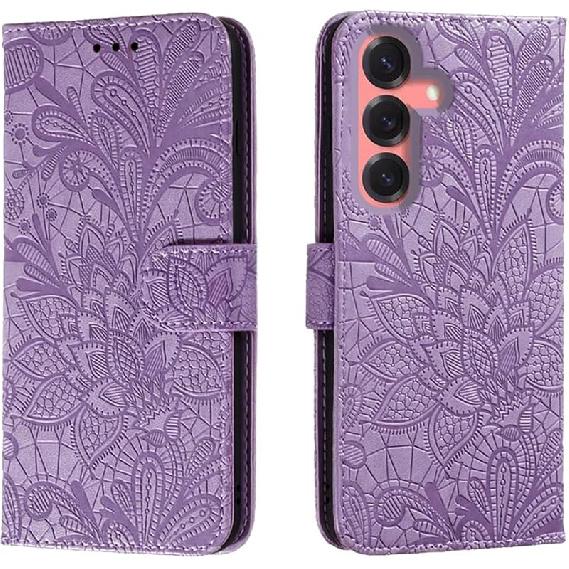 For Samsung Galaxy S25 / Galaxy S24 Embossing Wallet Case Kickstand Magnetic Flip Cover Credit Cards Slot with Stand for PU Leather Shockproof Flip