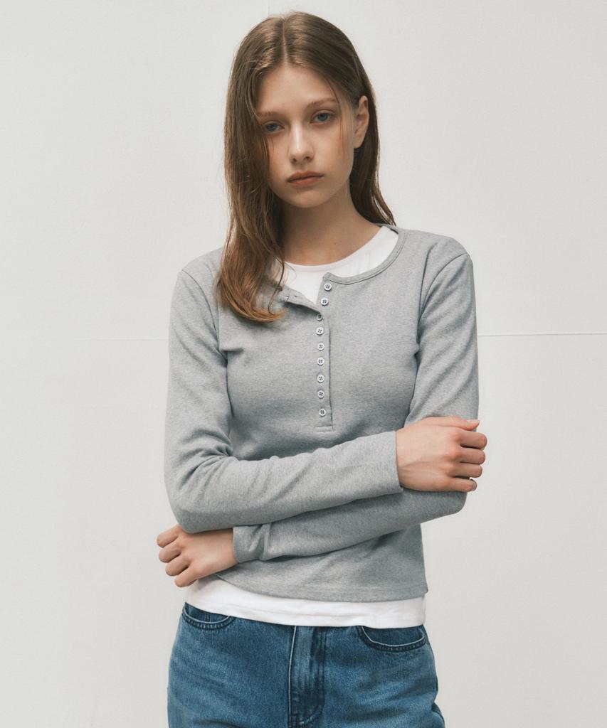 Wednesday Oasis For Woman Hug Mood Henley Neck Long Sleeve_Melange(W25-Tp42)