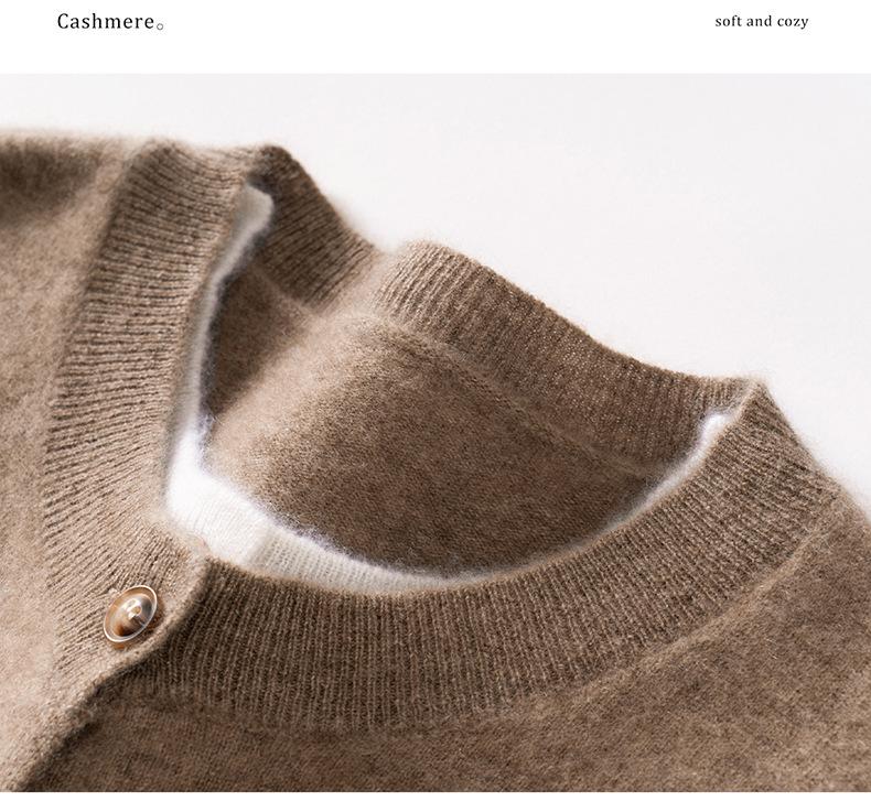Autumn/Winter Women's Round Neck Color Block Cashmere Knit Cardigan - Single-Breasted Loose Fit Sweater
