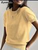 Women's Knitted Short Sleeve T-Shirt for Summer Casual Loose Pullover