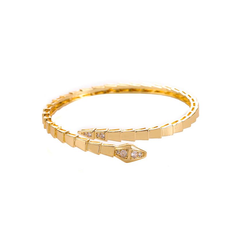 Double Head & Tail Diamond Snake Bone Bangle: Stylish Open Design, Fashion Trend