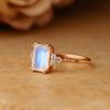 Emerald Cut Moonstone Ring for Women | Rose Gold Plated 925 Sterling Silver Ring with Cubic Zirconia | Wedding, Engagement, Anniversary Gift