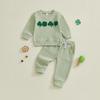 Unisex Baby St. Patrick's Day Clover Embroidered Striped Two-Piece Set (Autumn/Winter)