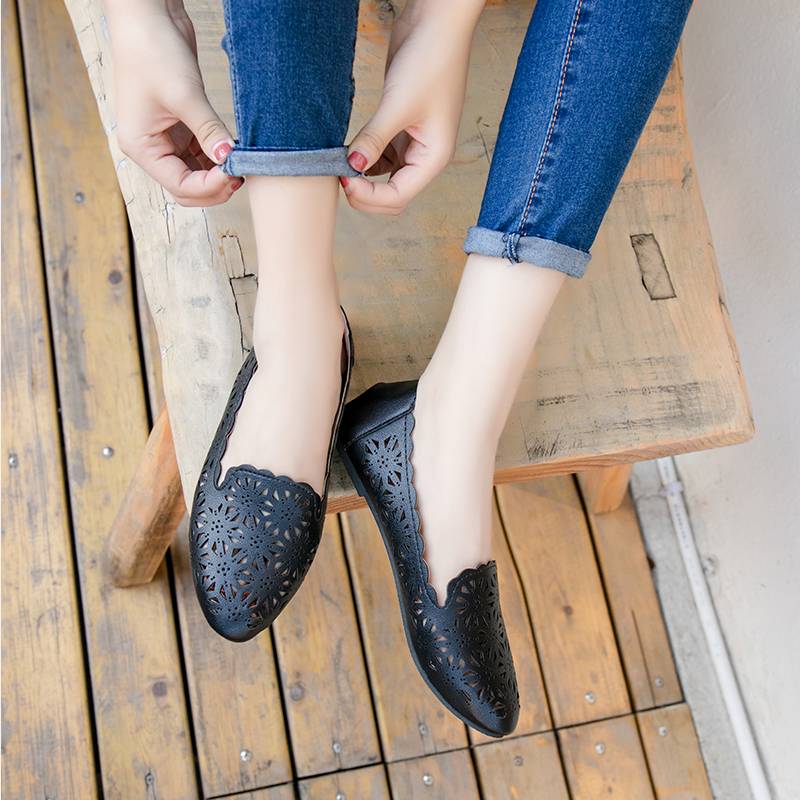 

2024 весна женские туфли на плоской подошве неглубокие вырезы женские туфли-лодочки удобные дышащие туфли-лоферы для медсестер dfg56 4 чёрный