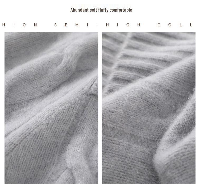 Women's Cozy Cable Knit Cashmere Sweater: Soft, Loose, Round Neck Pullover for Autumn/Winter