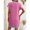Women's Summer Casual Color Contrasting Twisted Strip Short Sleeve Pocket Dress