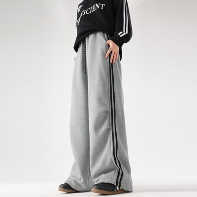 Two-bar Striped Wide-leg Pants Women's Autumn New Loose Straight-leg Pants Retro Casual Leggings Sweatpants