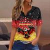 Women's V Neck Short Sleeve Button T Shirt Soccer Print Fan Top World Cup Supporter Apparel Casual Fit Lightweight Fabric