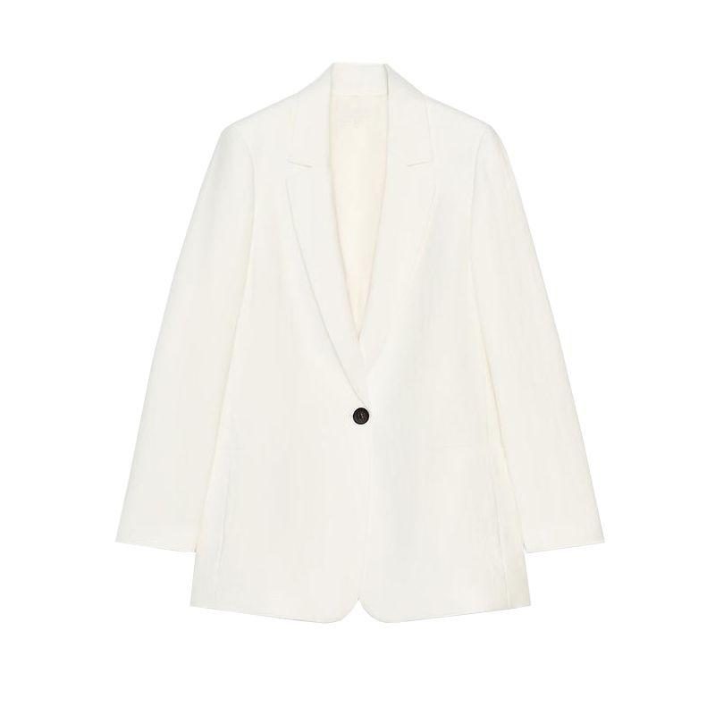 Wrinkle Effect Lapel Long Sleeve Blazers 8372468 Straight High Waist Casual Trousers 8372568