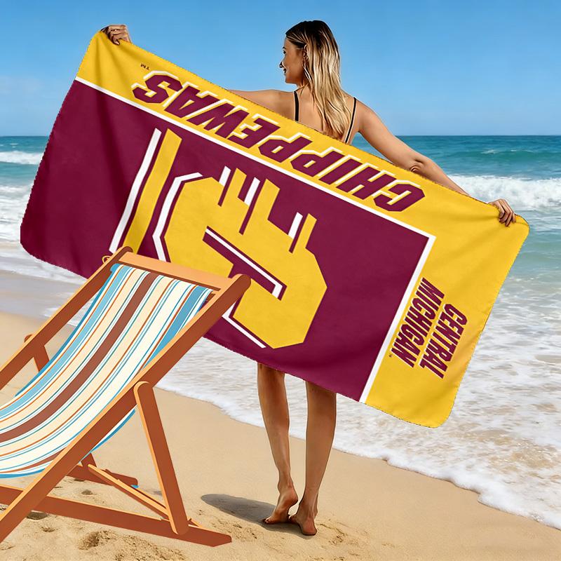 Central Michigan Chippewas Print Beach Towel, Large Soft Quick Dry Towel for Beach Camping Swimming