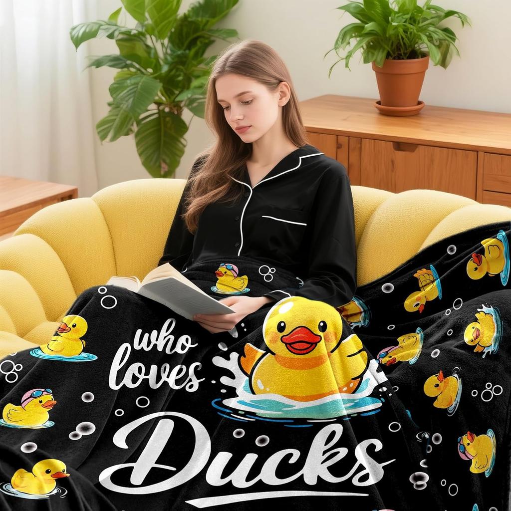 Rubber Duck Blanket for Duck Lovers Cute Yellow Duck Print Soft Flannel Throw Blanket for Couch Bed Sofa Perfect Gift for Kids