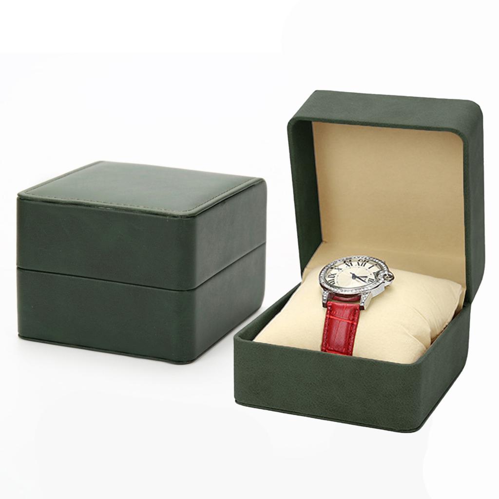 Black Single Watch Gift Box with Pillow PU Leather Wristwatch Display Case Organizer for Men Clamshell PU leather watch case