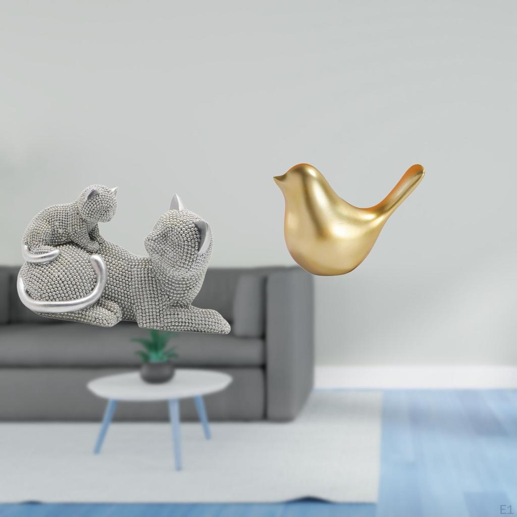 Elegant Cat And Bird Sculpture Tabletop Ornament Statue Decorative Figurine for Bedroom Living Room