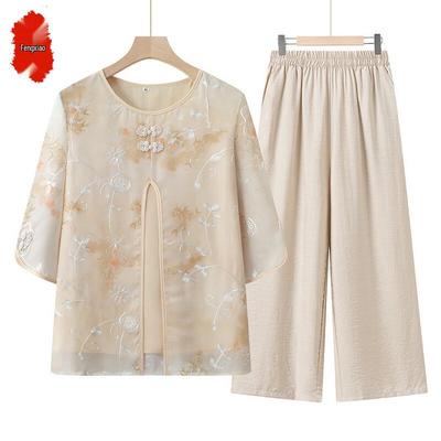 Elderly Women's Summer Floral Print Two-Piece Set