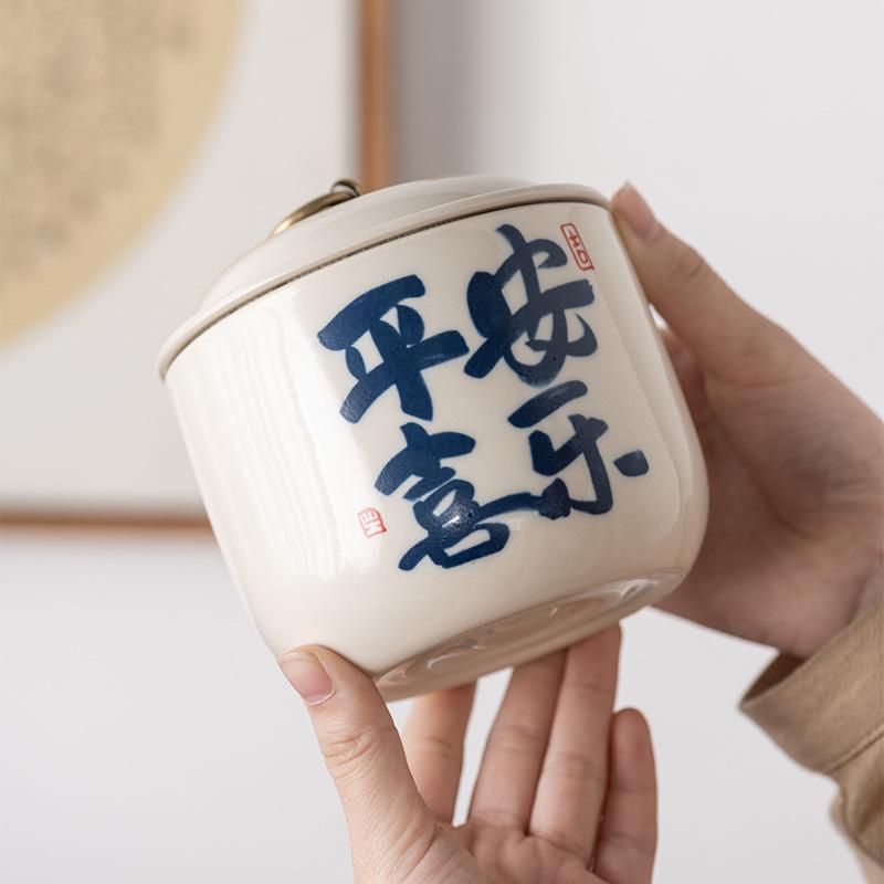 Light Luxury High-grade Tea Tank Storage Tank Ceramic Large Japanese Moisture-proof Sealed Tank Household Black Tea Green Tea Pu'er Tea Tank