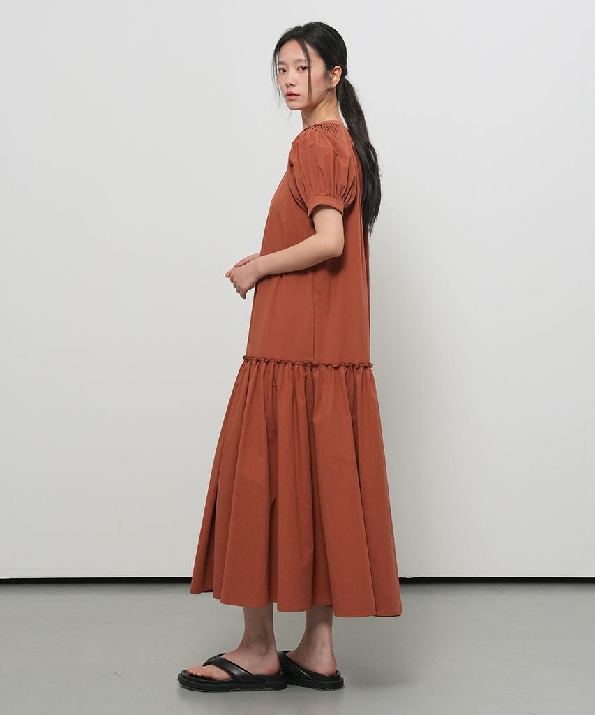 General Idea Puff Sleeve Pintuck Long Dress [Brick] / Gf2Lop520