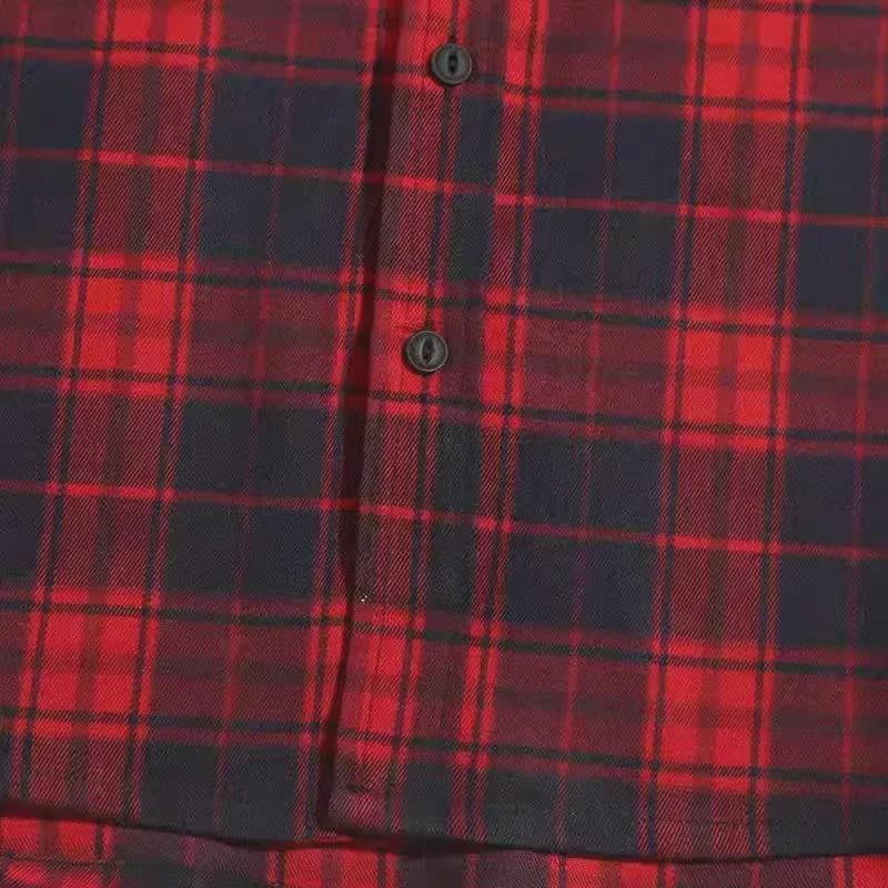 Verdicktes Khaki-Karohemd für Herren – Retro-amerikanische Arbeitskleidung, 300 g, langärmlig mit Doppeltaschen