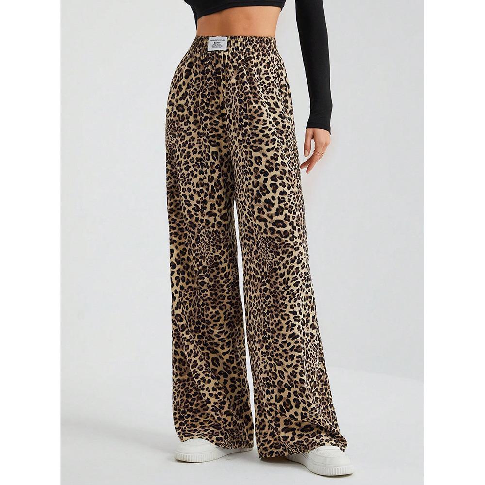 Women's Leopard Print Wide-Leg Casual Pants - Loose, Versatile, Long