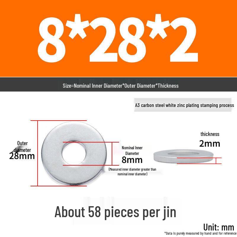 Extra Large Galvanized Metal Flat Washer - Thickened Round Screw Washer M6-M16