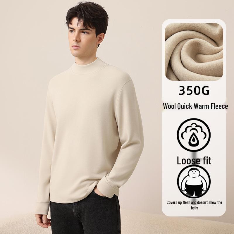 Men's Plus Size Wool Blend Warm Base Layer Top for Autumn and Winter