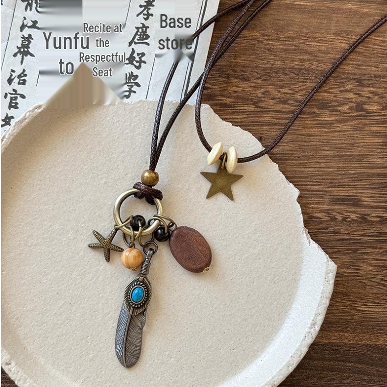 

Женское ретро ожерелье с подвеской в виде пера в стиле дзен