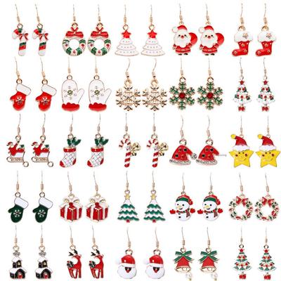 European & American Christmas Cane Earrings with Snowflake & Santa Design