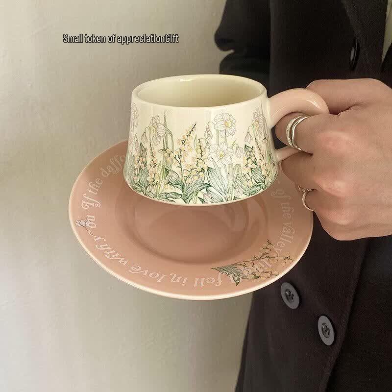 Pink Lily of the Valley Ceramic Coffee Mug Gift Set