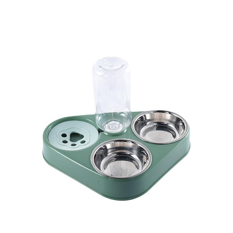 Cute Triangle Pet Bowl Set: 3 Plastic Bowls with Automatic Water Dispenser and Splash-Proof Design