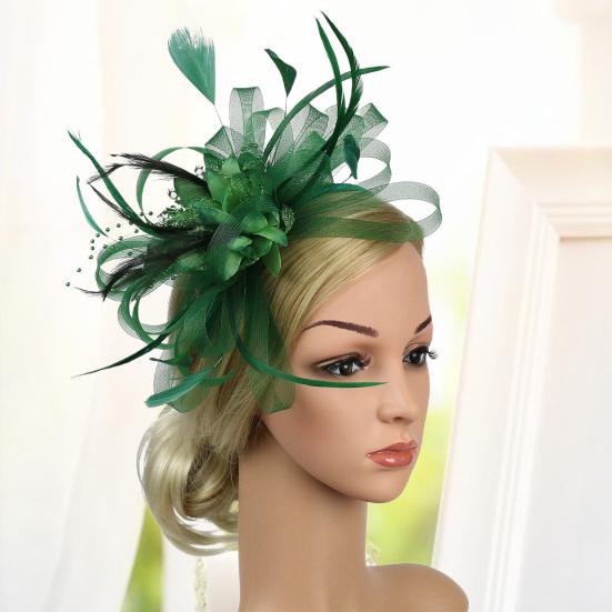 Mesh Solid Color Fascinator Hat Faux Feather Flower Shape Party Headwear Hair Accessories