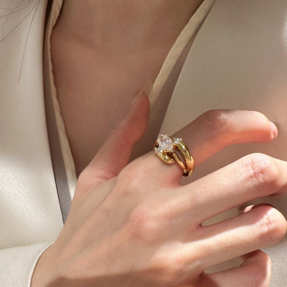 

Unique Two Way Wearing Marquise Diamond Ring for Women Fashion Stackable Wide Band Statement Ring open adjustable band