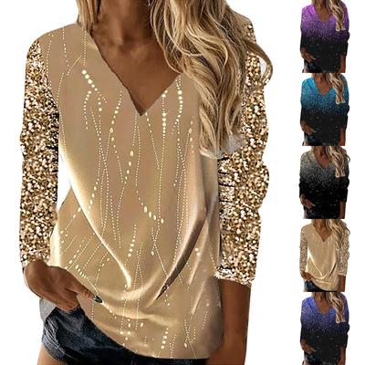 Γυναικεία Μόδα Casual Μακρυμάνικο V-Neck Starlight Gradient Μπλουζάκι