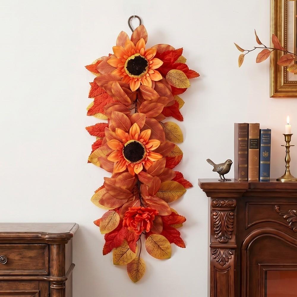 UV Resistant Autumn Sunflower Wall Hanging Front Door Artificial Floral  Home Indoor Decor