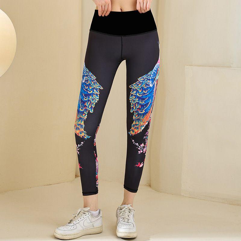 

Export Cross-Border Sports Women s Fitness Training Beautiful Vest Outwear Running Quick-Drying Breathable Cross Yoga Clothes Suit Peacock Flower Pants L