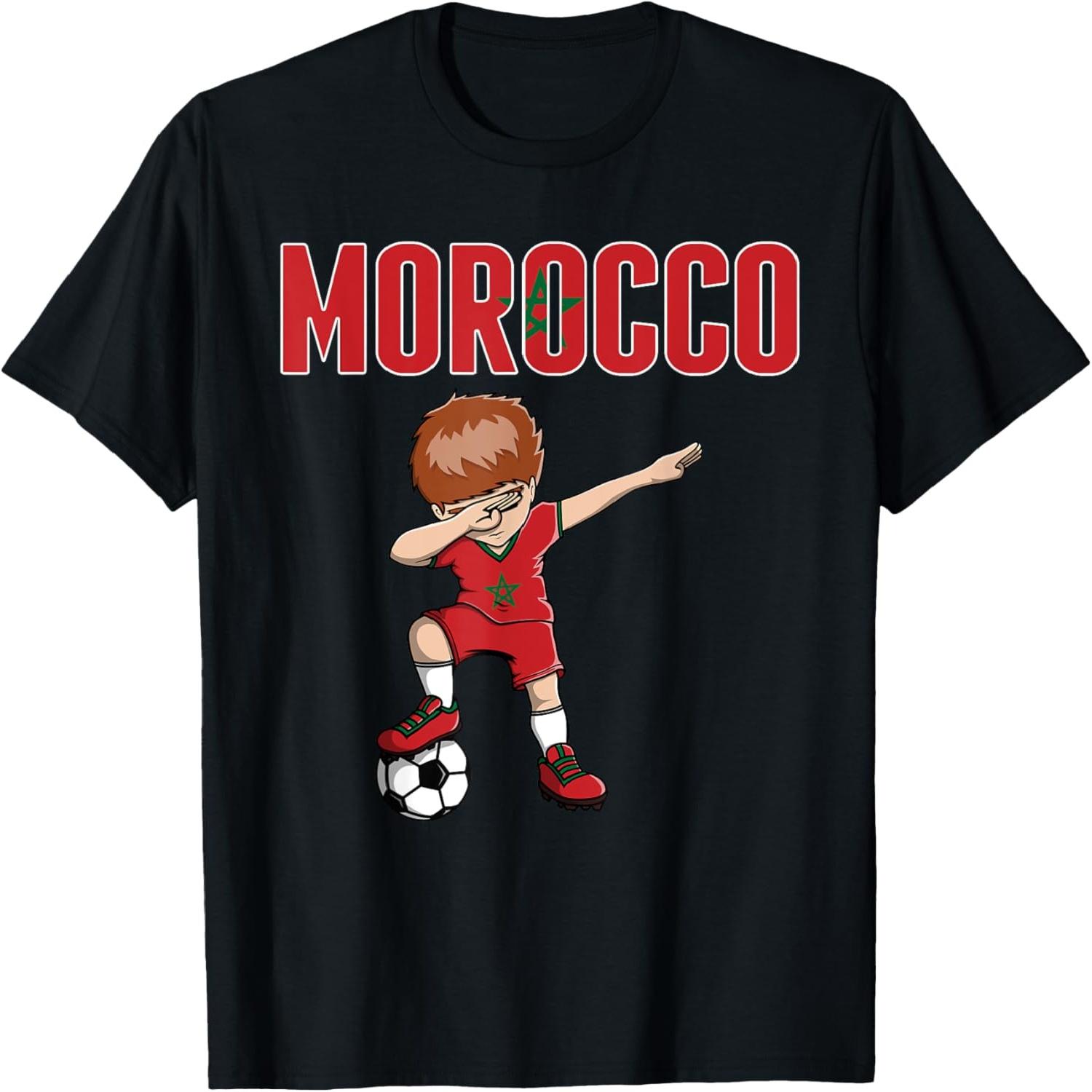 Dabbing Soccer Boy Morocco Soccer Fans Jersey Moroccan Flag T-Shirt S