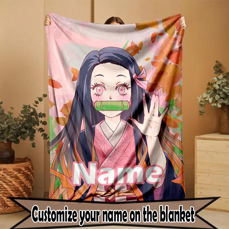 Custom Name Personalized Demon Slayer Print Blanket, Home Decor, Bedroom, Sofa, Camping, Couch, Gifts for Birthday Christmas