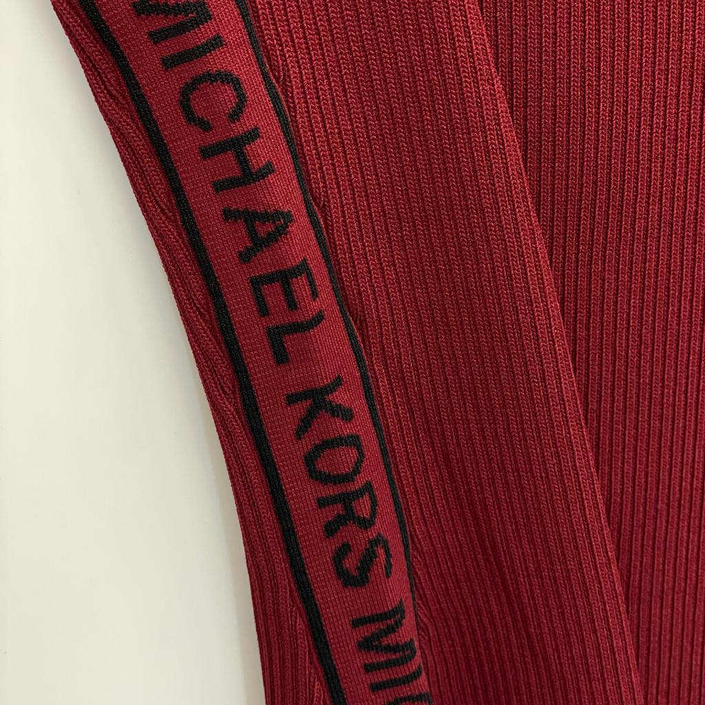 Michael Kors Rayon X Nylon Side Logo Tape Short Sleeve Rib Knit Dress Dress S RedUsed