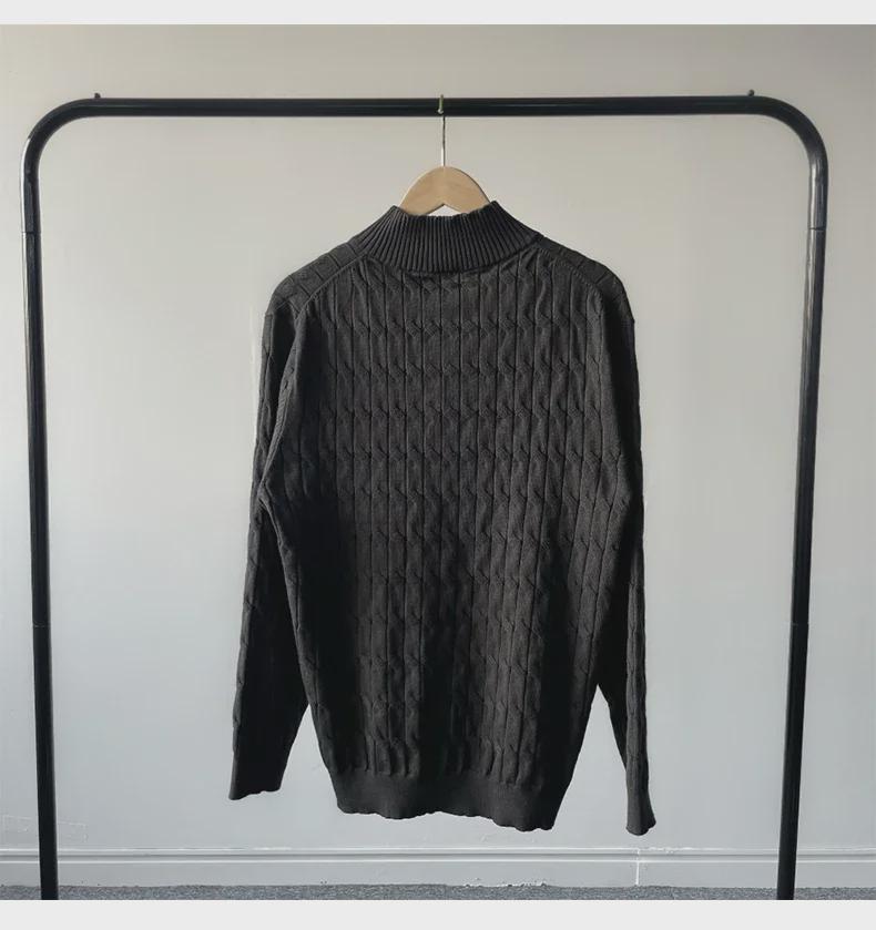 Men's Trendy Cable Knit Zipper Sweater: Loose Fit Half Turtleneck Pullover for Autumn and Winter