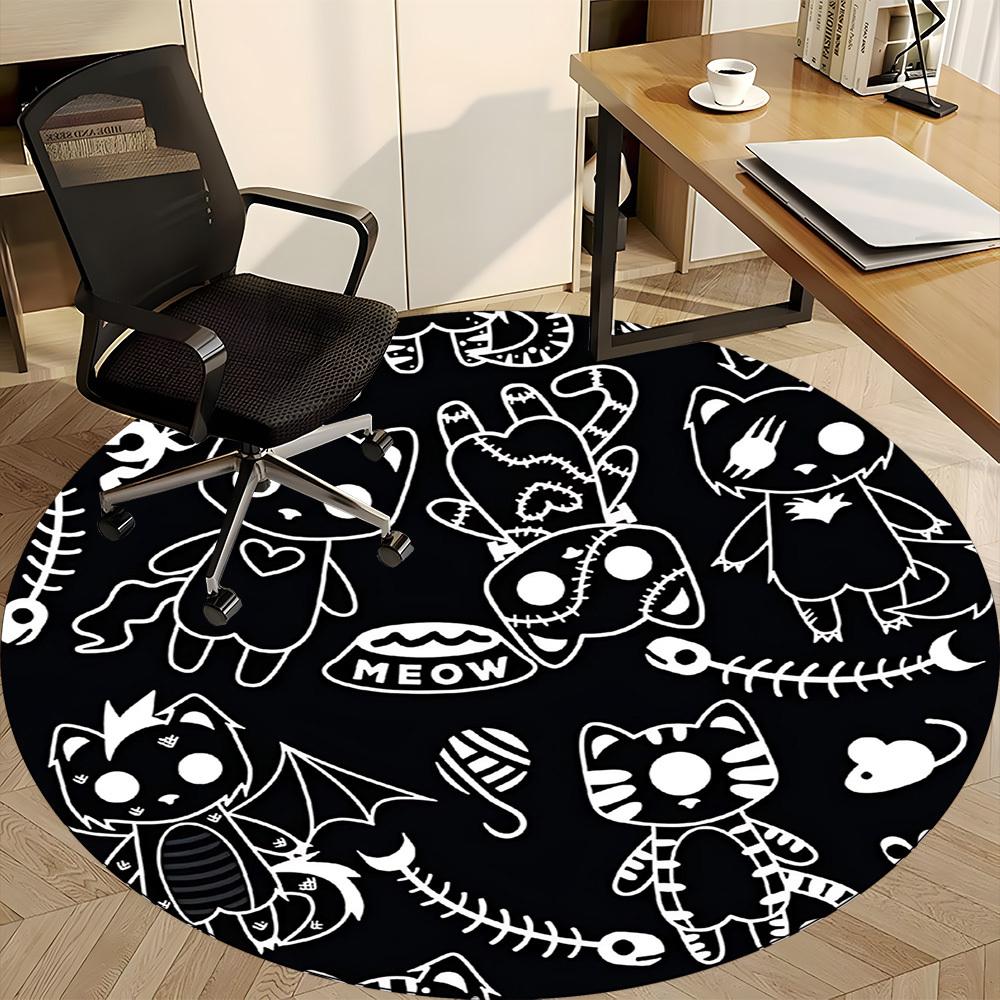 1PC Cat Halloween Office Round Area Rug, Mat Suitable For Office, Under Office Chairs Bedroom Living Room Home Decor, Room Deco