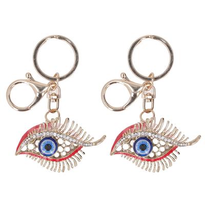 2 Pcs Eye Rhinestone Keychain Zinc Alloy Exquisite Shiny Unique Design Portable Eye Keychain
