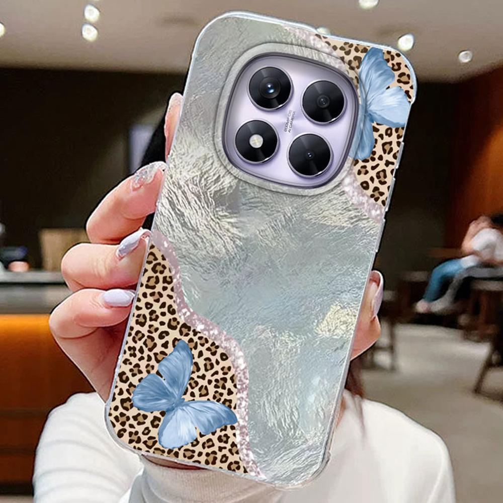 Colorful Gradient Purple Butterfly Leopard Print For Xiaomi Redmi Note 14 Pro 5G Phone Cases Cover Soft Silicone Bumper Hard PC Back Cover