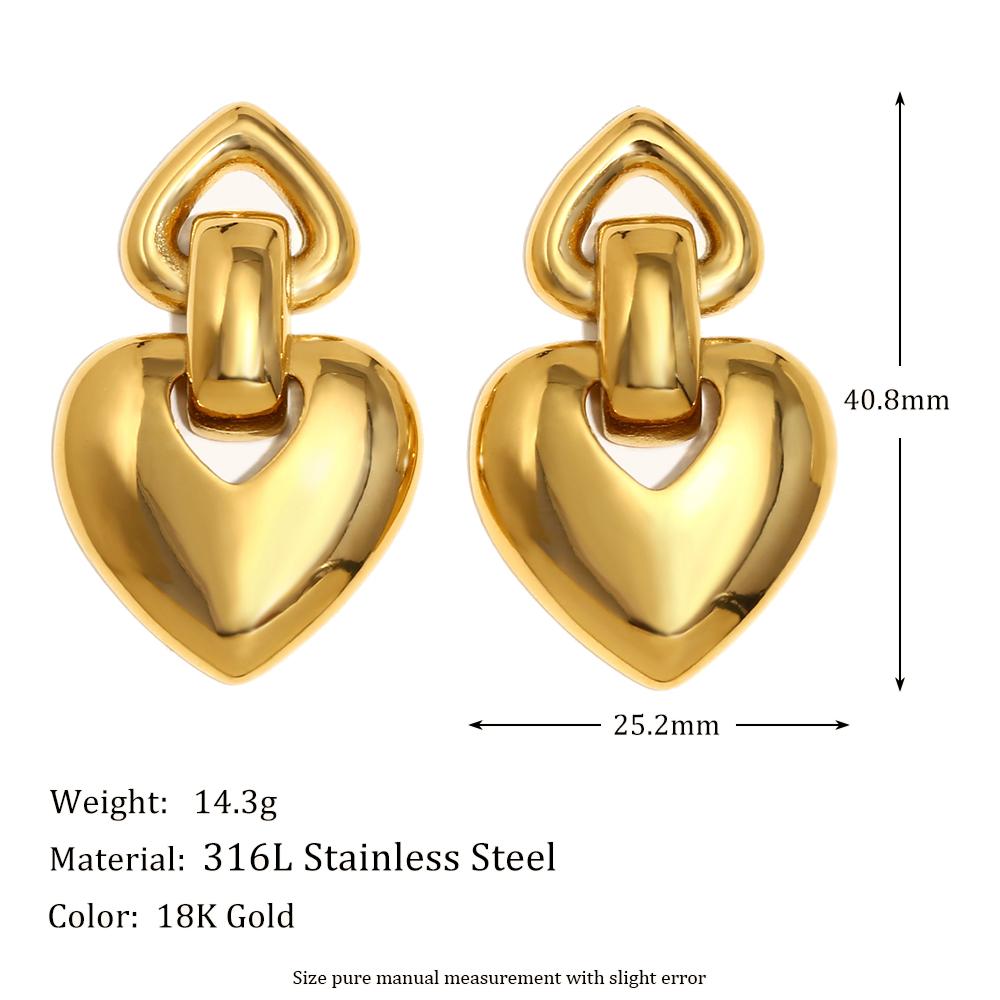 

MamacitaSlay 18K Gold Plated Stainless Steel Heart Shaped Earrings Party Waterproof Jewelry Women s Charm Statement Earrings золотой