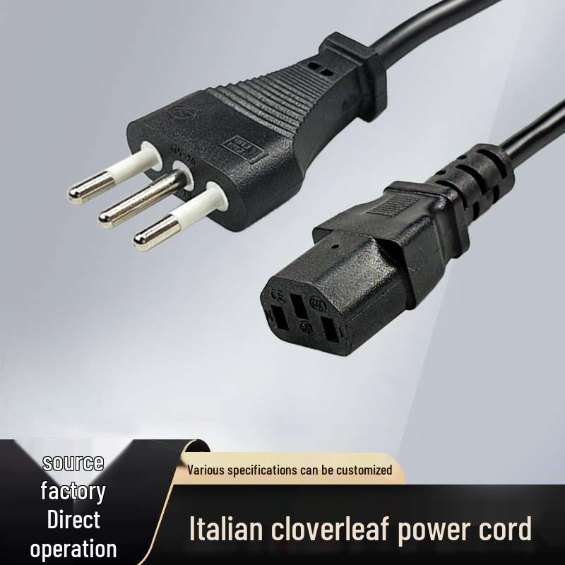 Italy 3-Pin Double-Head Figure-8 Power Cord (0.75/1.0/1.5mm²) for Computers