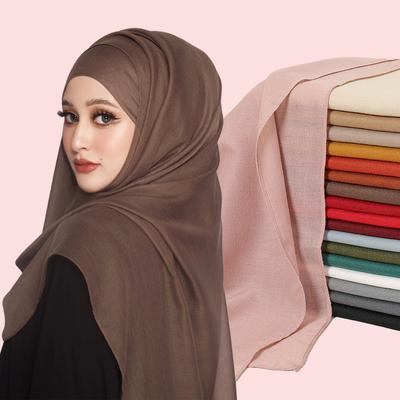 Damen Schlichtes Baumwoll-Leinen-Schal Langes Tuch Weicher Bequemer Voile Hijab Schal Allround-Schal Premium Schwere Baumwolle Muslimischer Turban