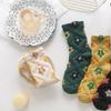 5Pairs Embroidery Women Cotton Socks Sweet Autumn Flower Socks Mid Tube Socks Girls  for Women