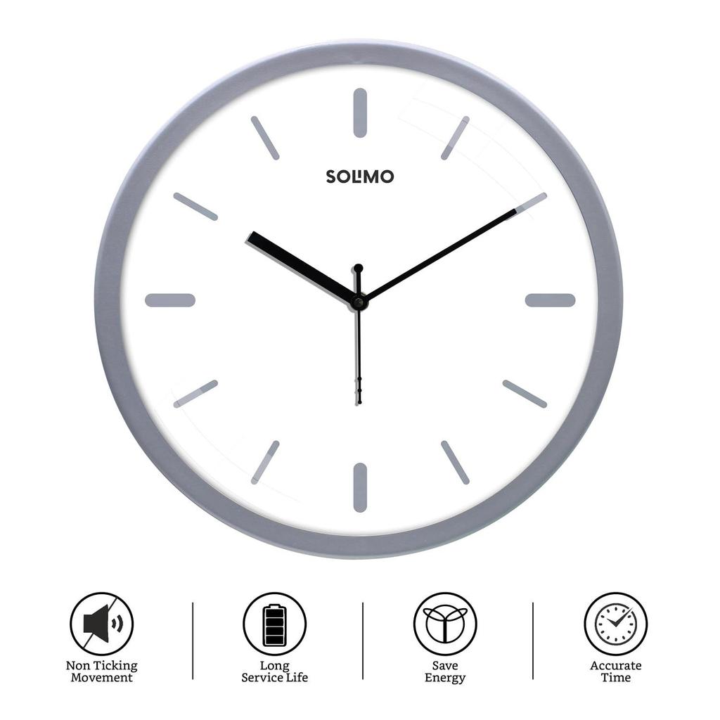 Relógio de Parede Analógico Metálico Elegante, Movimento Silencioso, Indicador de Hora com Linhas Marcantes (12 Polegadas, Moldura Prateada)
